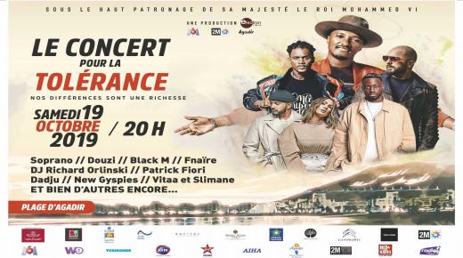 حفل التسامح يعود من جديد يوم السبت 19 أكتوبر 2019 على الساعة 20h مساءً بشاطئ أكادير.