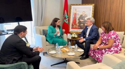 فاطمة الزهراء المنصوري ومحمد المهدي بنسعيد يستقبلان جون لوك ميلونشون زعيم حزب La France Insoumise
