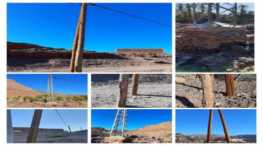 أعمدة كهربائية آيلة للسقوط تهدد سلامة المواطنين بدار تزكي جماعة افلاندرا إقليم زاكورة